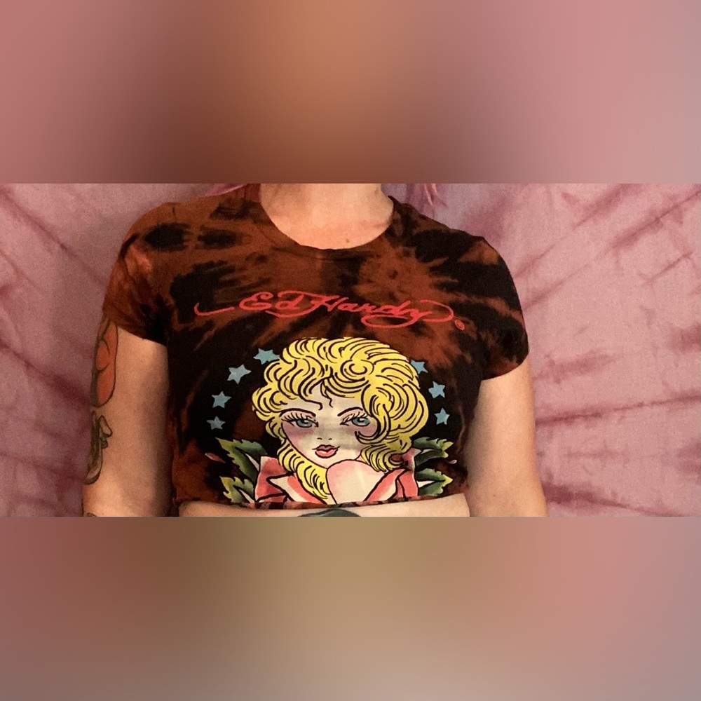 Bleach Dyed Ed Hardy Cut Crop